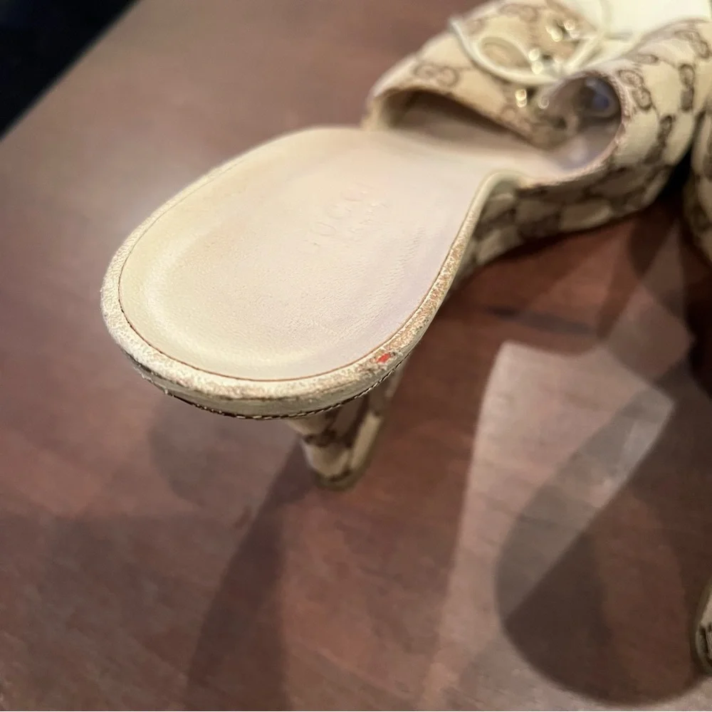 Gucci Beige GG Canvas Open Toe Wedge Heel Women’s Size 10 - Picture 5 of 10
